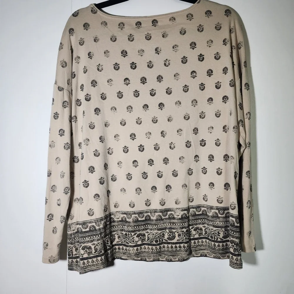 J. Jill Floral Long Sleeve Top Bundle of Two Women LP Tan Navy Pima Cotton